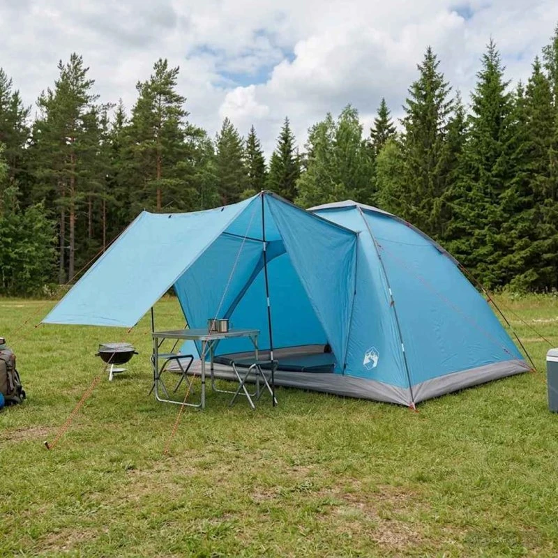 vidaXL Campingtelt med tag, blå, 6-personer, polyester og stål