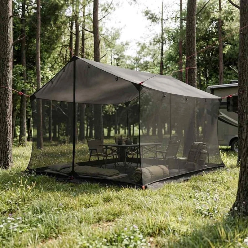 vidaXL Campingtarp med meshvægge Brun/Grå 340x260x220 cm