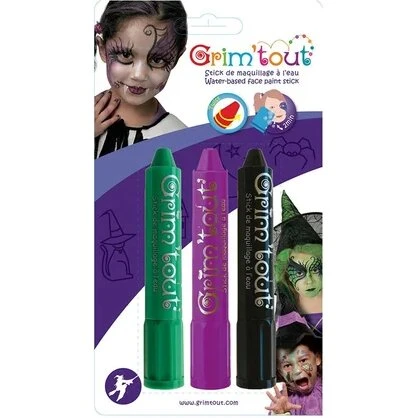 Grim Tout Ansigtsmaling Sticks 3-pak - Grøn/Lilla/Sort