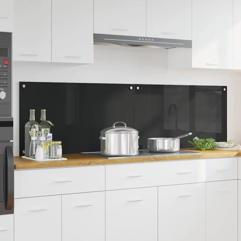 vidaXL Køkkenbacksplash 2 stk Sort 90 x 50 cm hærdet glas