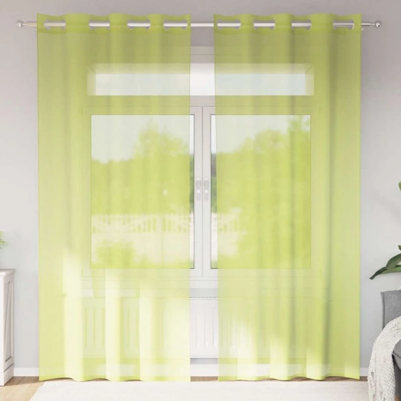 vidaXL Voile-Gardiner med Øskner, 2 stk., 140x245 cm, æblegrøn