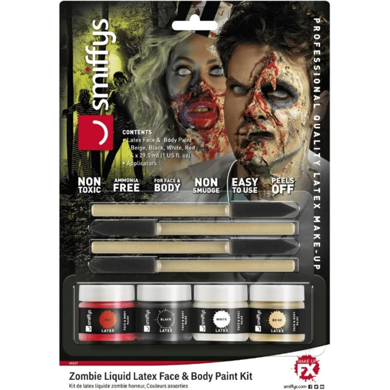 Smiffy's Zombie Liquid Latex - 4 farver (4x29,5 ml)