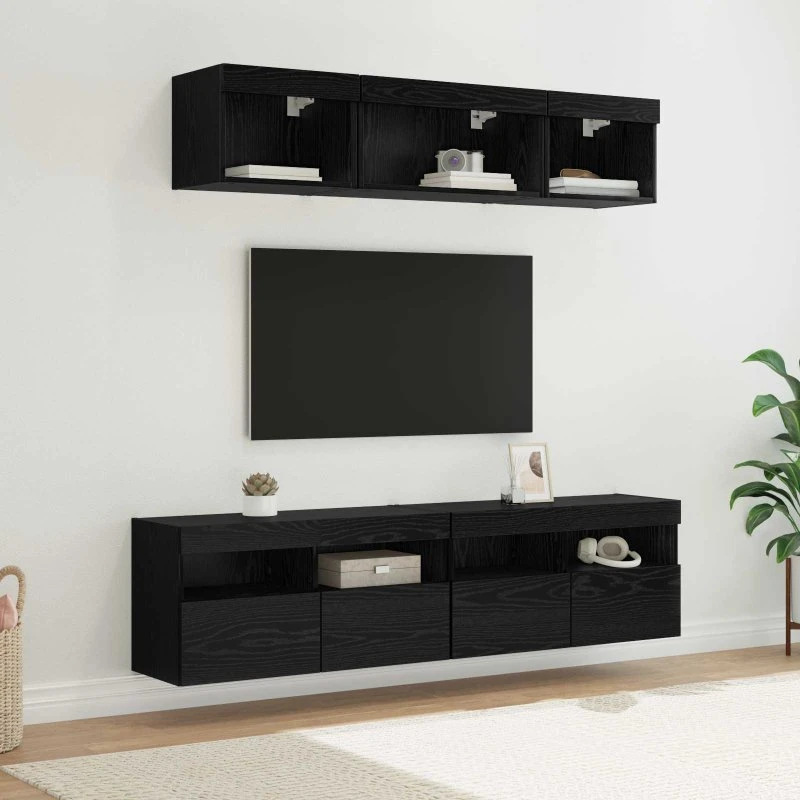 vidaXL TV-vægenheder med LED, 5 dele, sort eg, 80 x 30 x 40 cm