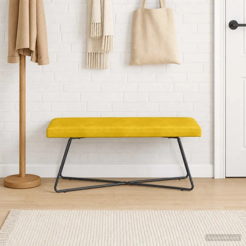 vidaXL bænk i velour, gul, 110 x 40 x 45 cm