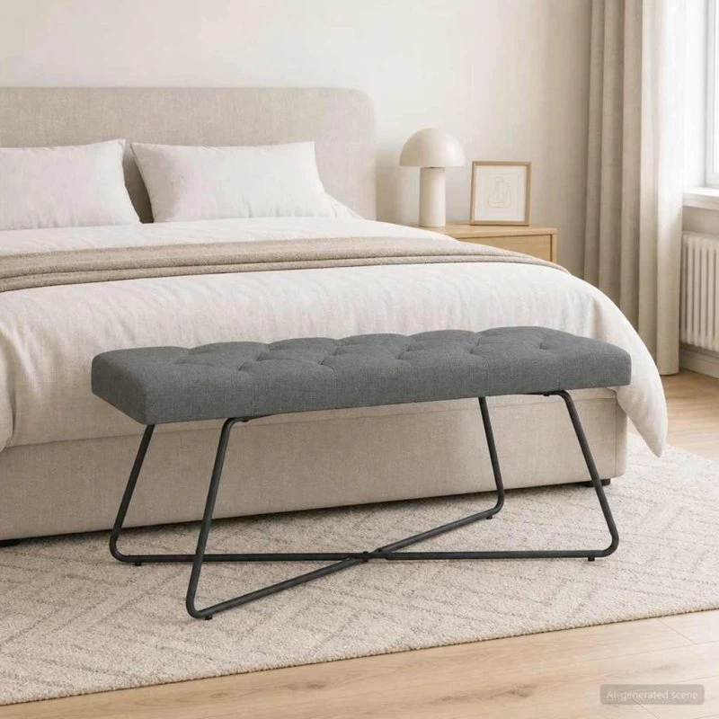 vidaXL Bænk med knap tufting, mørkegrå, 110 x 40 x 46 cm