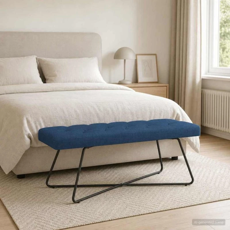 vidaXL Bænk med knap tufting, blå, 110 x 40 x 46 cm
