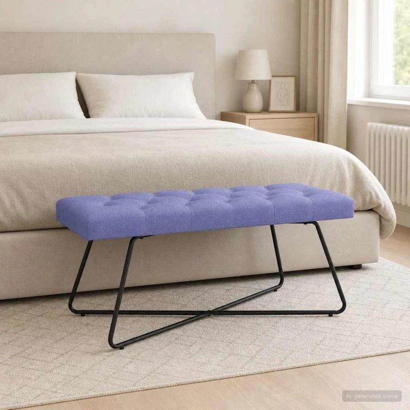vidaXL Bænk med knap tufting, jeansblå, 110 x 40 x 46 cm