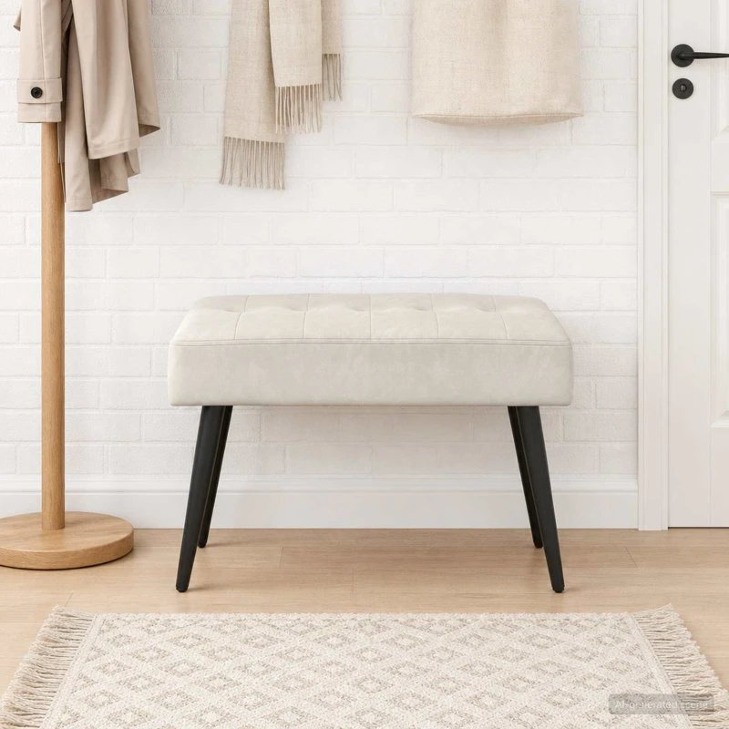 vidaXL Bænk med knap tufting, cremefarvet, 60 x 40 x 45 cm