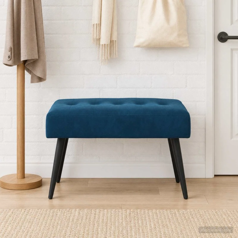 vidaXL Bænk med knap-tufting i blå velour, 60 x 40 x 45 cm