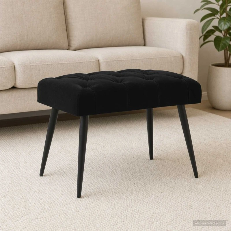 vidaXL Bænk med knap tufting, sort 60 x 40 x 45 cm
