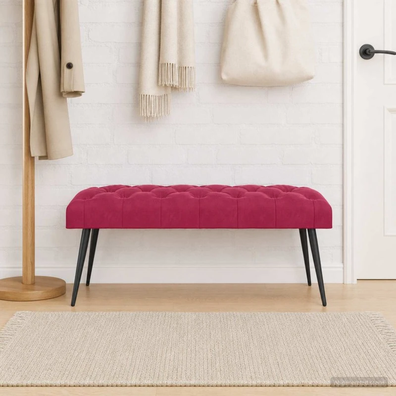 vidaXL Bænk med knap tufting Vinrød 110 x 40 x 46 cm