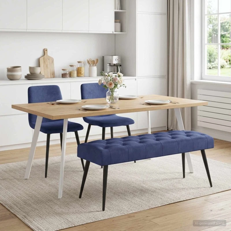 vidaXL Bænk med knap tufting, politi blå, 110 x 40 x 46 cm