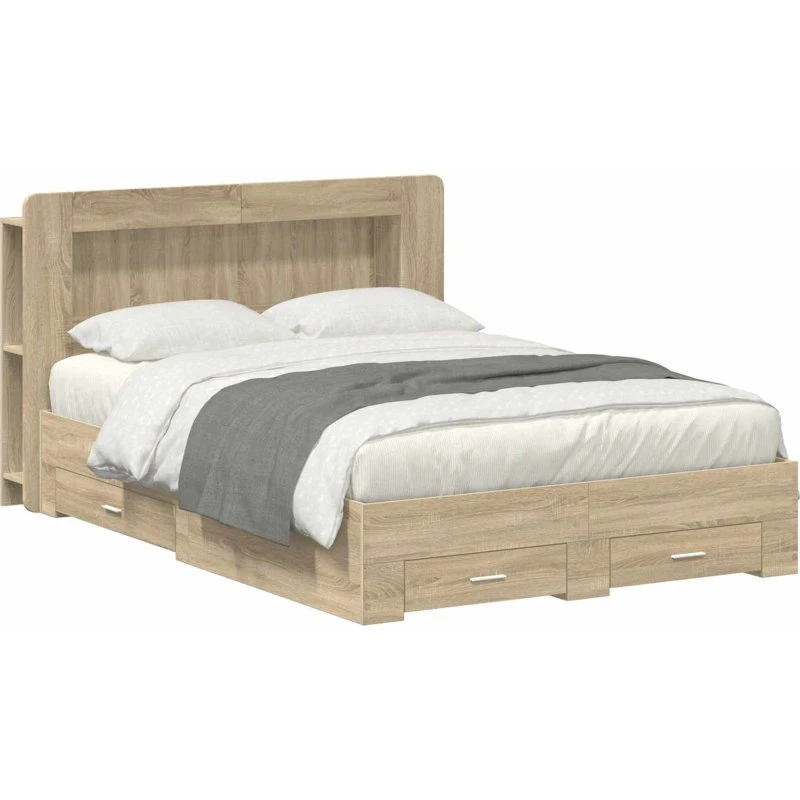 vidaXL Sengestel med Opbevaring Sonoma-eg 150x200 cm, Konstrueret Træ