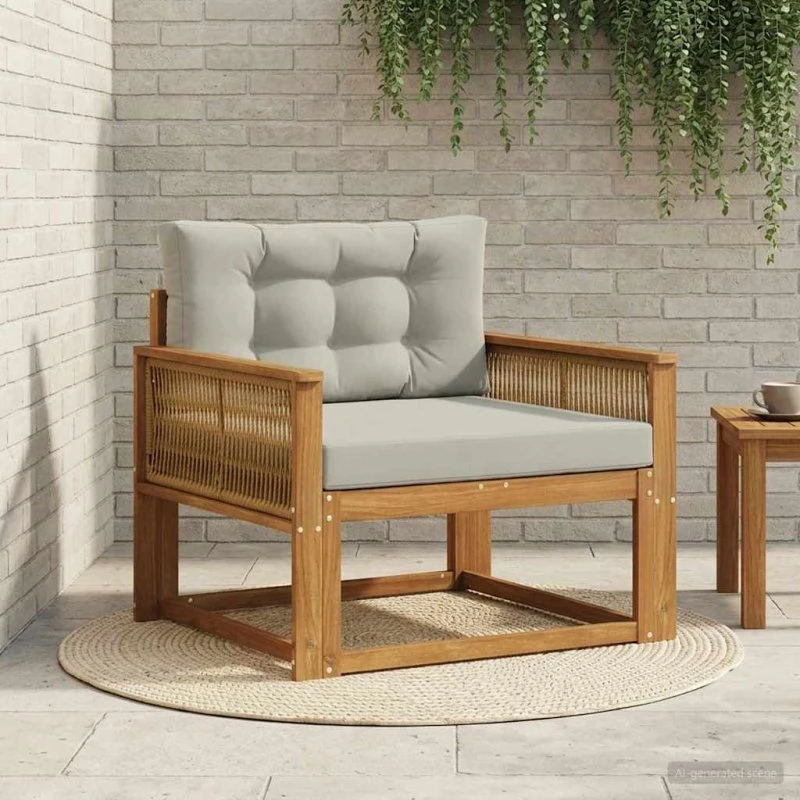vidaXL Udendørs Mellem Sofa i Massivt Akacietræ, Naturfarvet, med Lysegrå Puder