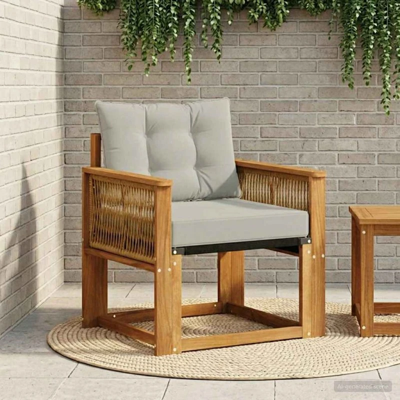 vidaXL Udendørs Sofa Massivt Akacietræ Naturfarvet, 1-personer med lysegrå puder