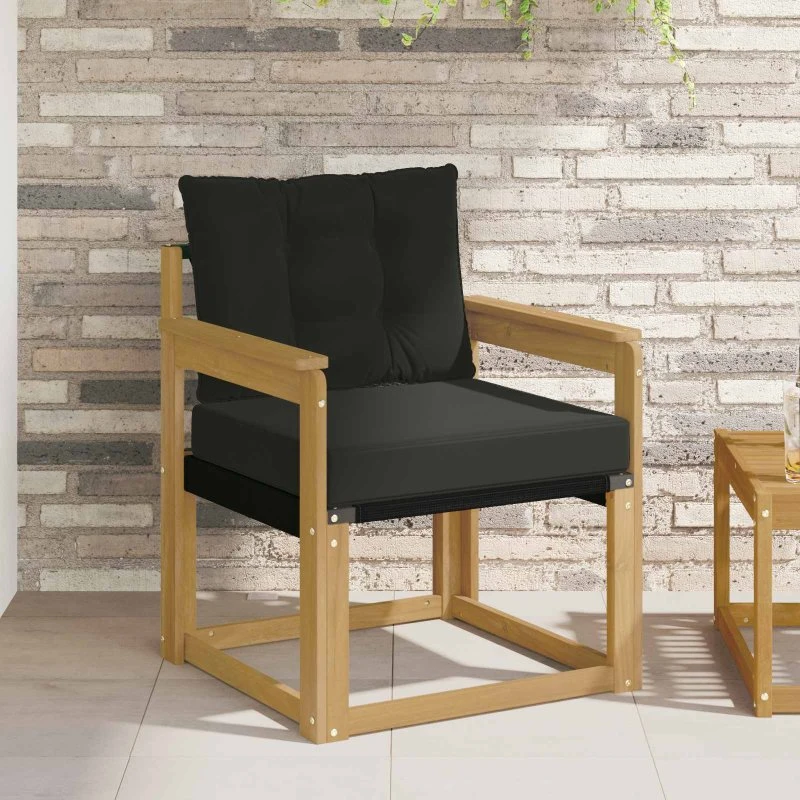vidaXL Udendørs Sofa Akacietræ Hvid med Sorte Puder