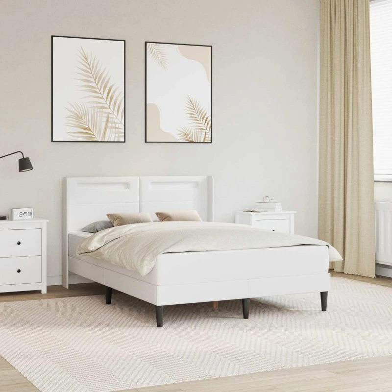 vidaXL Sengeramme med madras Hvid 120 x 190 cm Kunstlæder med LED og USB