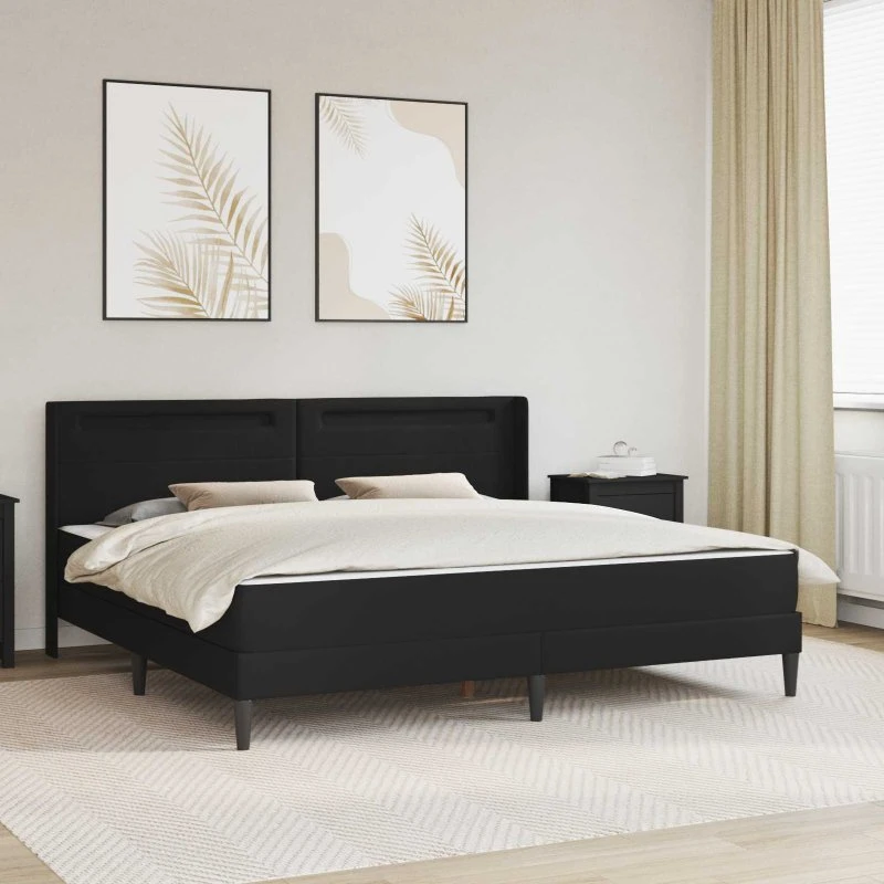 vidaXL Sengeramme med madras, sort kunstlæder 200 x 200 cm med LED og USB