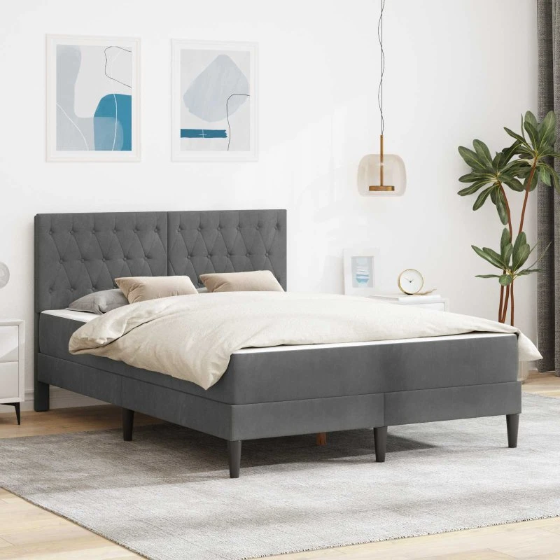 vidaXL Sengeramme med Madras Mørkegrå 140 x 200 cm Fløjl