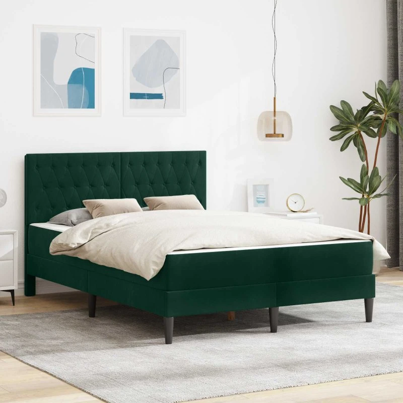vidaXL Sengeramme med Madras Mørkegrøn 140 x 200 cm Fløjl
