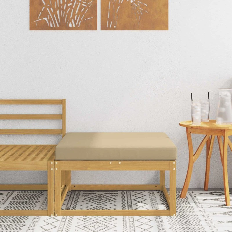 vidaXL Udendørs puf i massivt akacietræ, hvid/beige, 79x79x37 cm