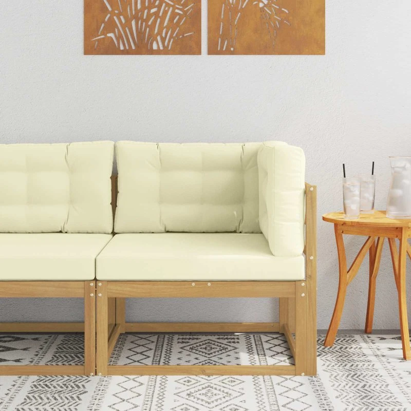 vidaXL Udendørs Hjørnesofa Akacietræ Hvid Creme