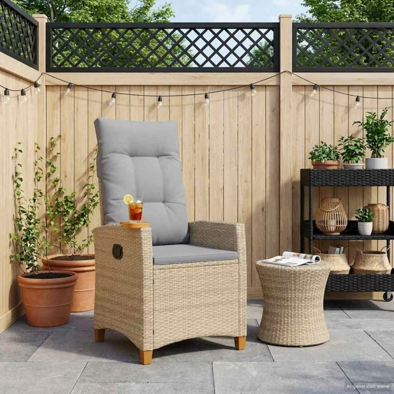 vidaXL Lænestol i Polyrattan med Teplade og Pude, 62 x 64 x 112 cm, Sort
