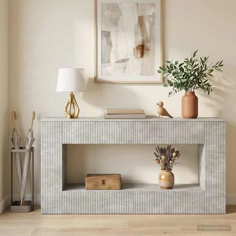 vidaXL Konsolbord Stribet Betongrå 155x29x74 cm Konstrueret Træ