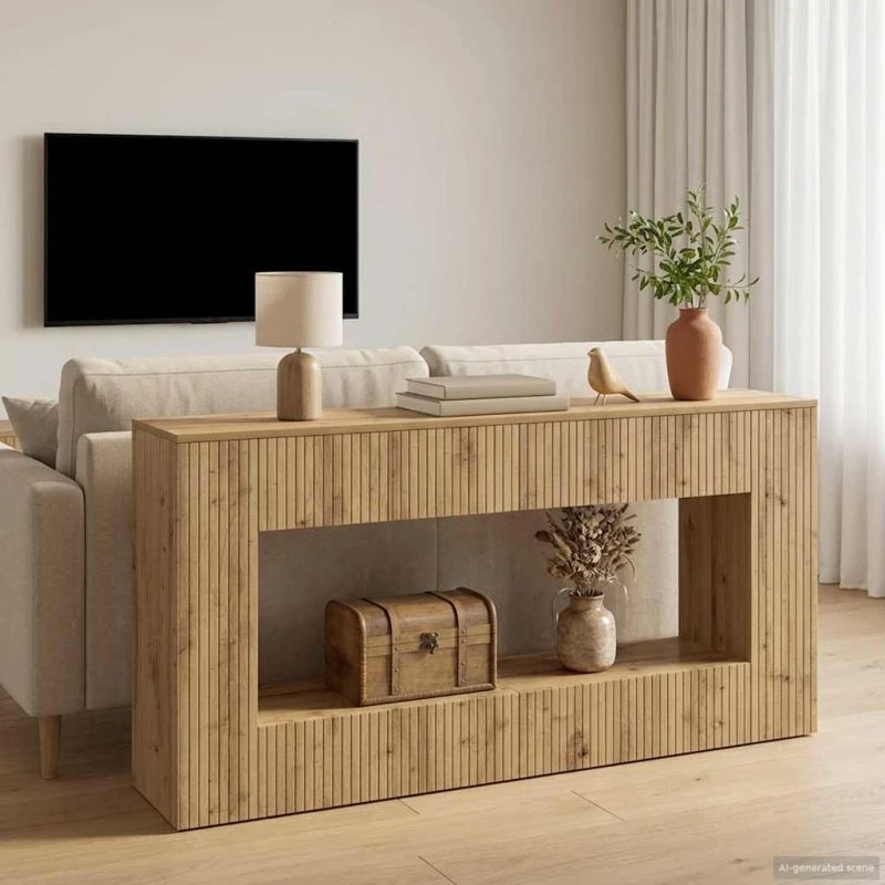 vidaXL Konsolbord Stribet Artisan Eg 155x29x74 cm Konstrueret Træ