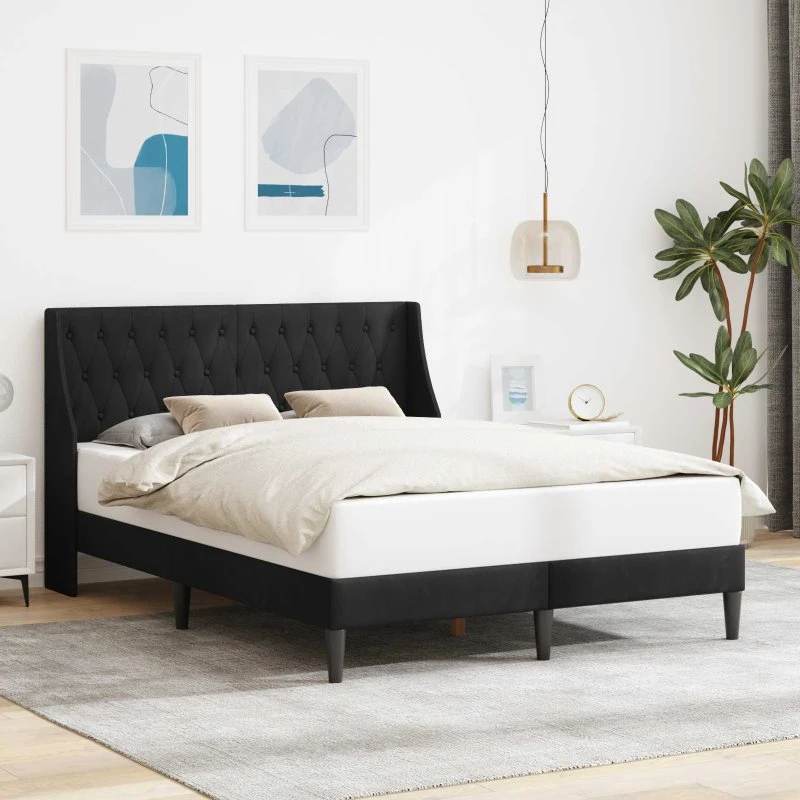 vidaXL Sengestel med Hovedgærde, Sort 120 x 190 cm, Fløjl