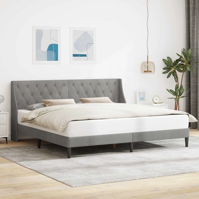 vidaXL Sengestel med Hovedgærde Lysegrå 180x200 cm Fløjl