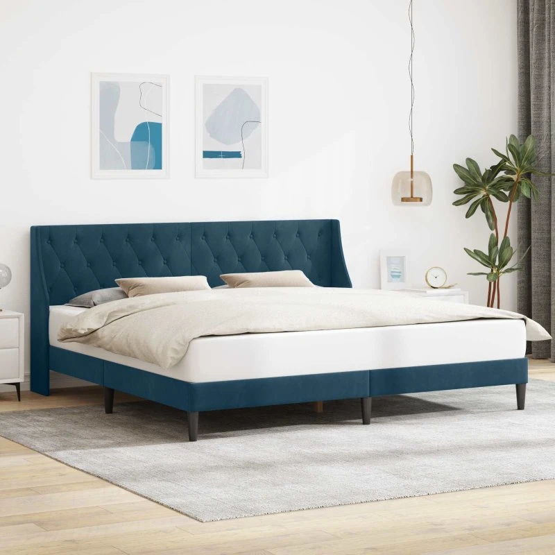 vidaXL Sengestel med Hovedgærde i Blå Fløjl 200 x 200 cm