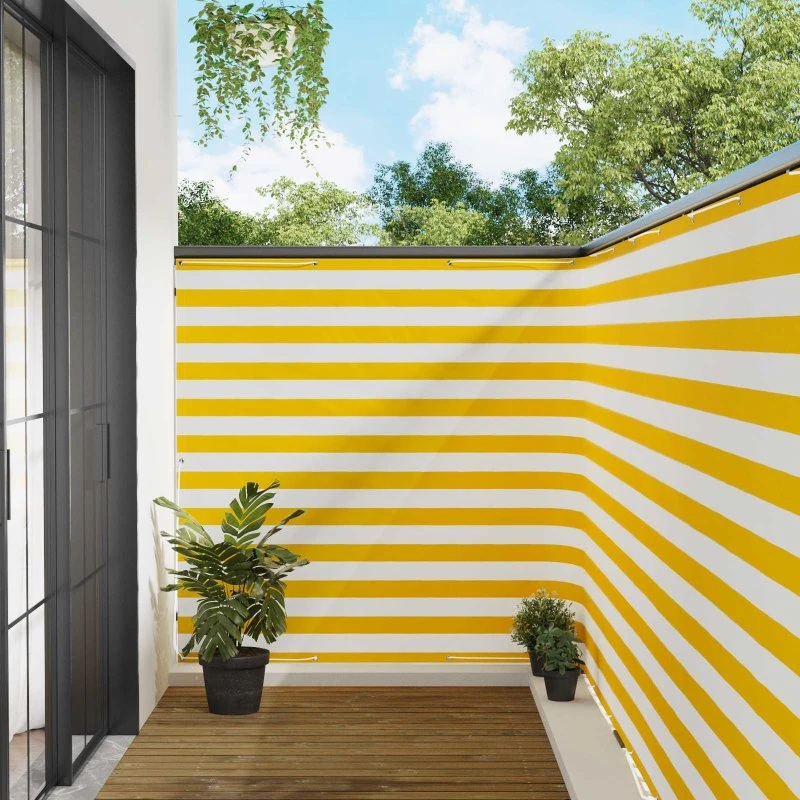 vidaXL Balkon Afskærmning 150 x 300 cm Stribet Gul/Hvid med PU-belægning