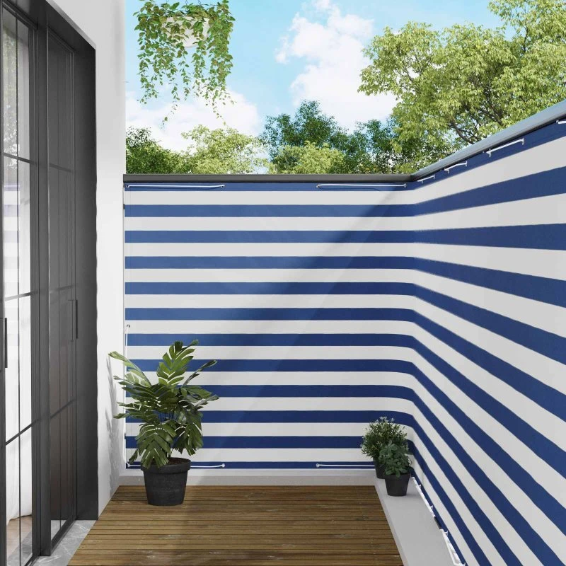 vidaXL Balkon Afskærmning 150 x 400 cm Blå/Hvid Stribet med PU-belægning