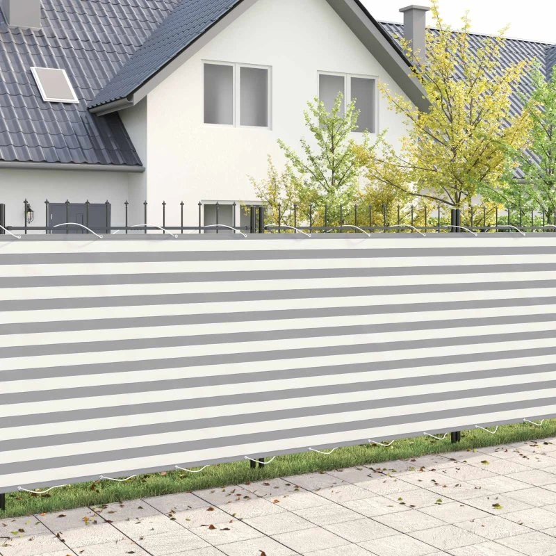 vidaXL Balkon Afskærmning 180 x 700 cm Stribet Lys Grå/Hvid med PU-belægning