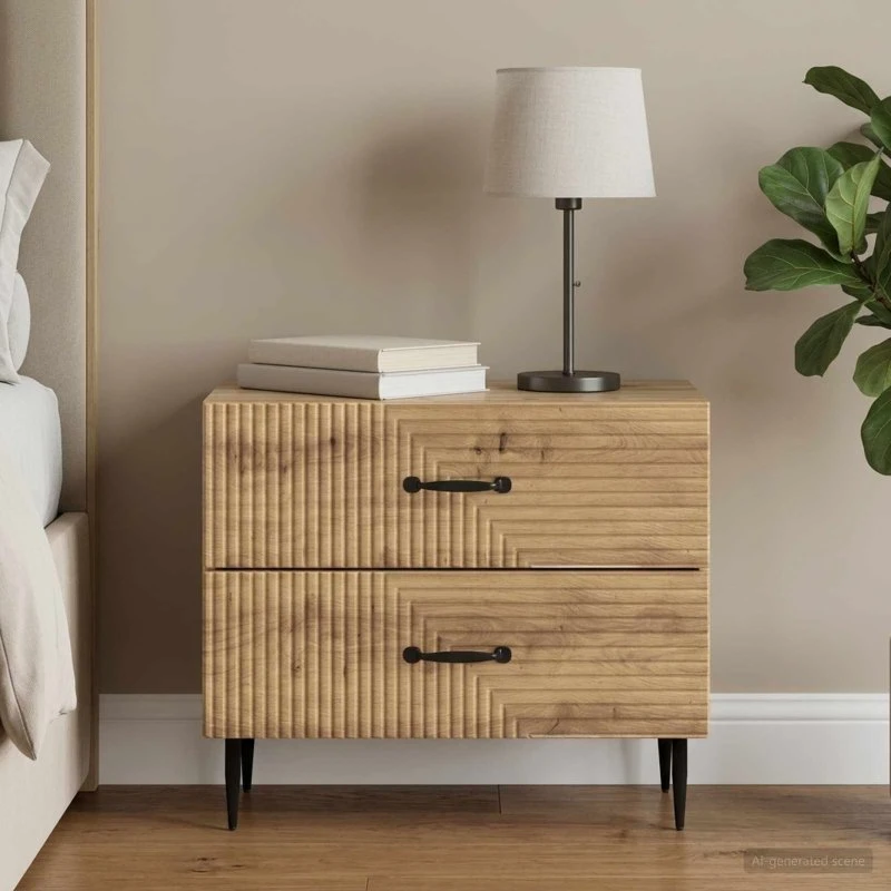 vidaXL Natskab Artisan-eg 62 x 34,5 x 47,5 cm Konstrueret Træ med 2 Skuffer