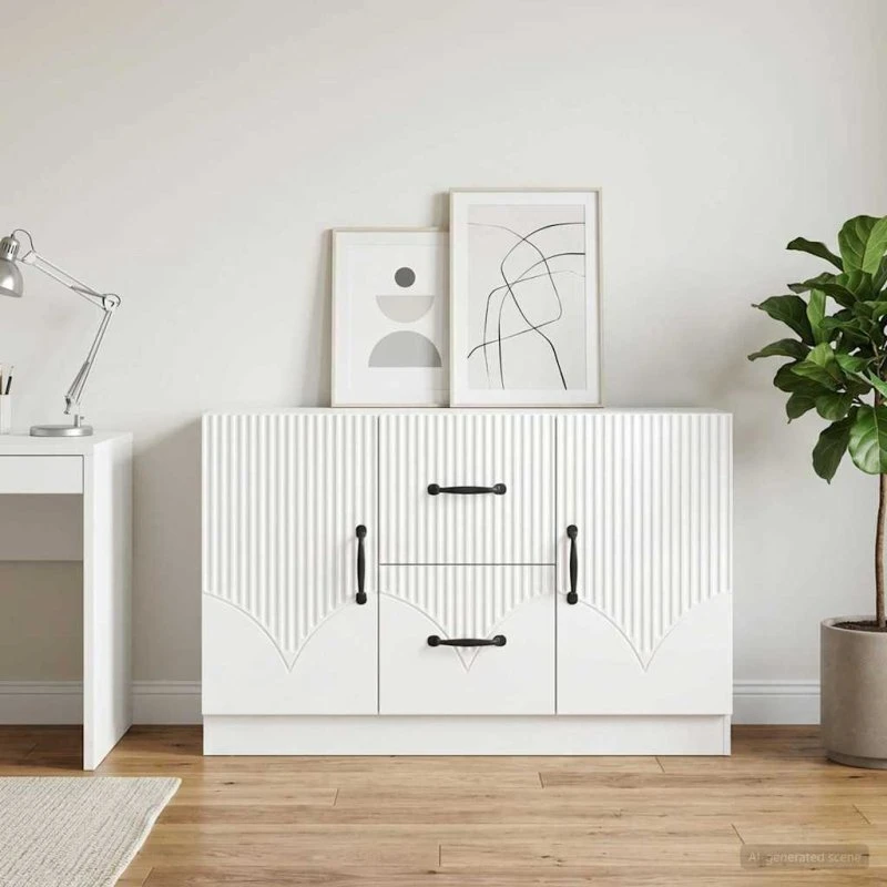 vidaXL Sideboard Hvid Højglans 89 x 34,5 x 57 cm Konstrueret Træ