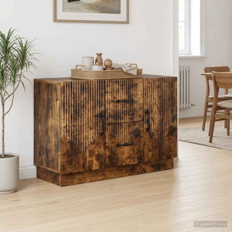 vidaXL Sideboard med skuffer, røget eg, 89 x 34,5 x 57 cm