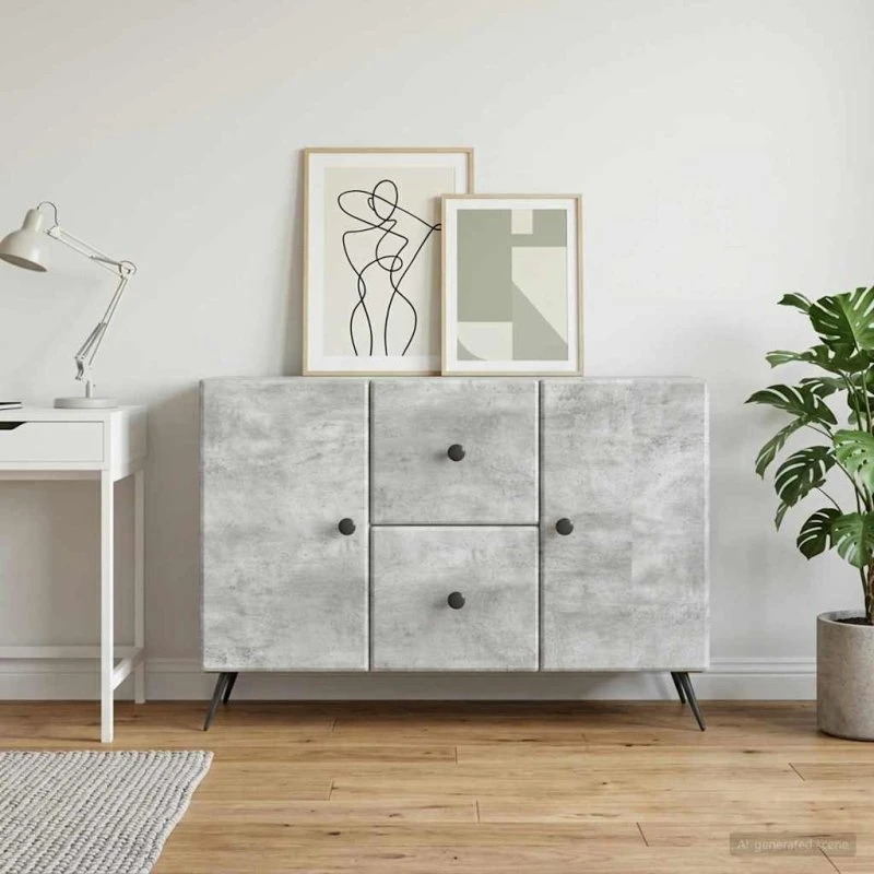 vidaXL Sideboard med skuffer, betongrå, 89 x 34,5 x 60 cm, konstrueret træ