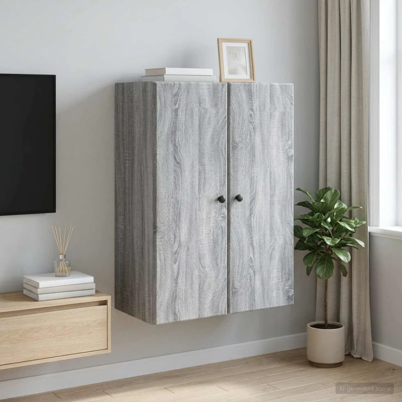 vidaXL Vægmonteret Skab Grå Sonoma 66 x 34,5 x 90 cm Konstrueret Træ