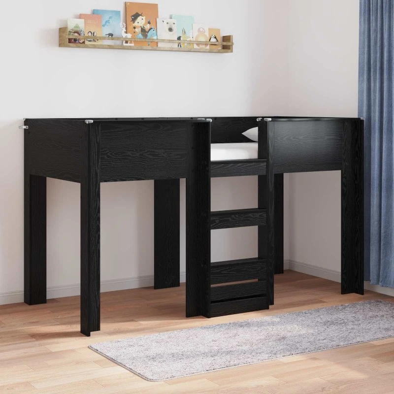 vidaXL Køjeseng til Børn, Sort eg, 75 x 190 cm, Konstrueret Træ