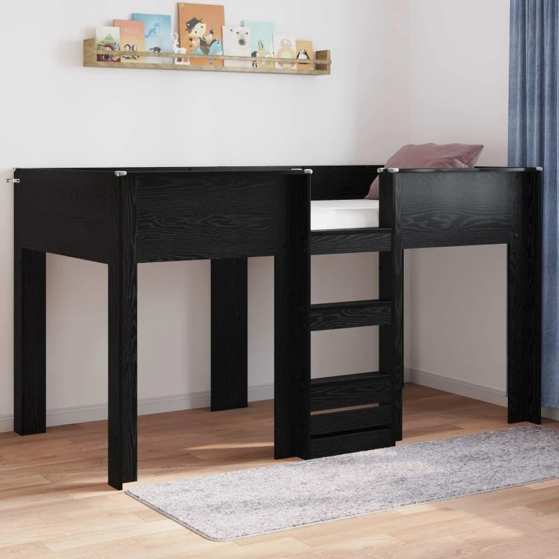 vidaXL Køjeseng til Børn, Sort Eg 90 x 190 cm, Konstrueret Træ