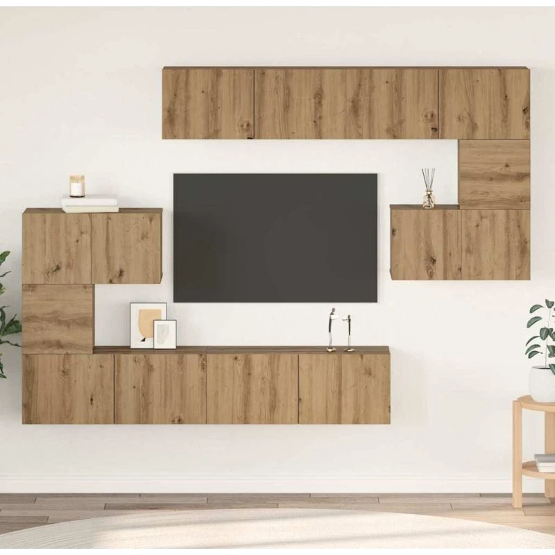 vidaXL TV-møbelsæt Vægmonteret 8 pcs Artisan Egetræ