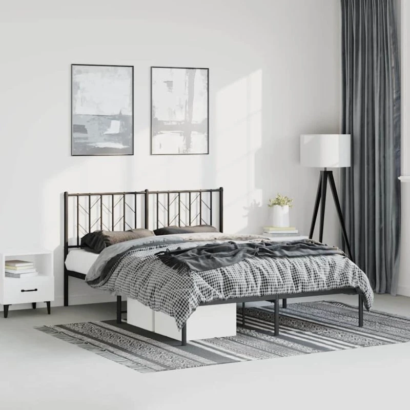 vidaXL Sengeramme med Sengegavl 150x200 cm Metal Sort
