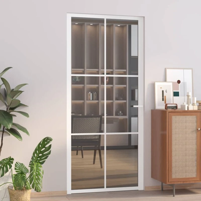 vidaxL dør 93x201,5 cm hvidt aluminium og sikkerhedsglas
