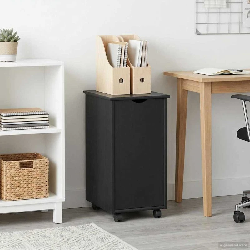 vidaXL Rullende Skab Sort 34 x 39 x 65,5 cm Massivt Fyrretræ
