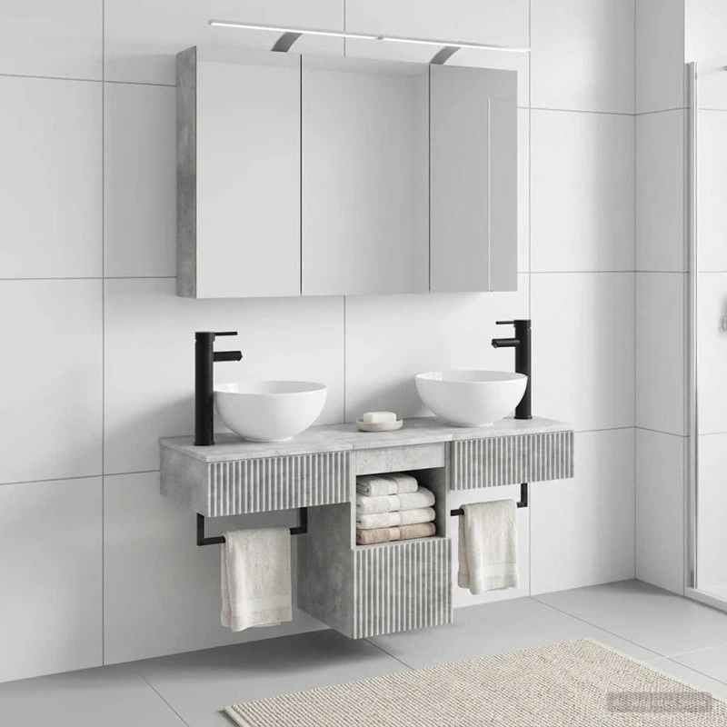 vidaXL Badeværelsesskabsæt 4 pc Betongrå 100 x 14,5 x 70 cm