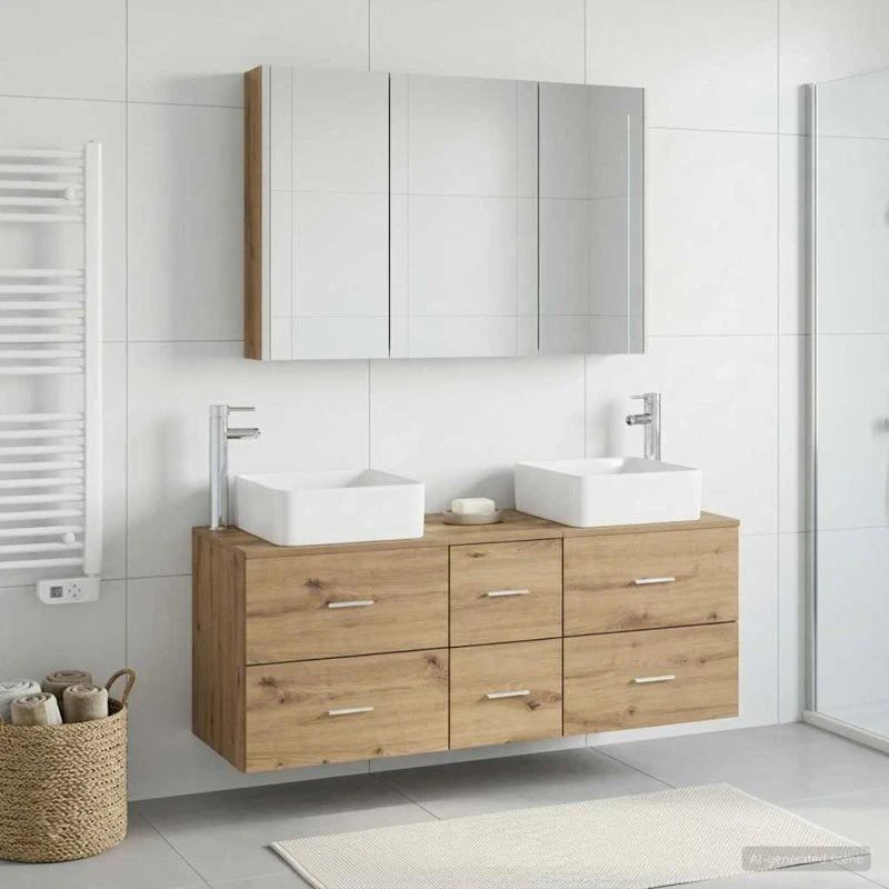 vidaXL Badeværelsesmøbel Sæt 4 Dele Artisan-Eg Træ & Glas LED
