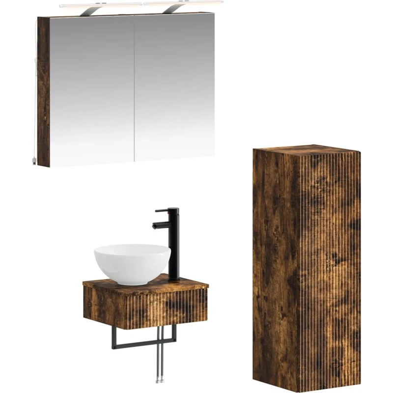 vidaXL Badeværelsesskabsæt 4 pcs Røget eg 40 x 10,5 x 60,5 cm
