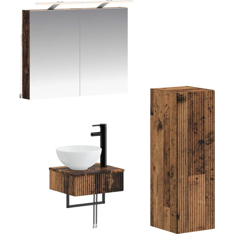 vidaXL Badeværelsesskabsæt 4 dels, gammelt træ, 40 x 10,5 x 60,5 cm